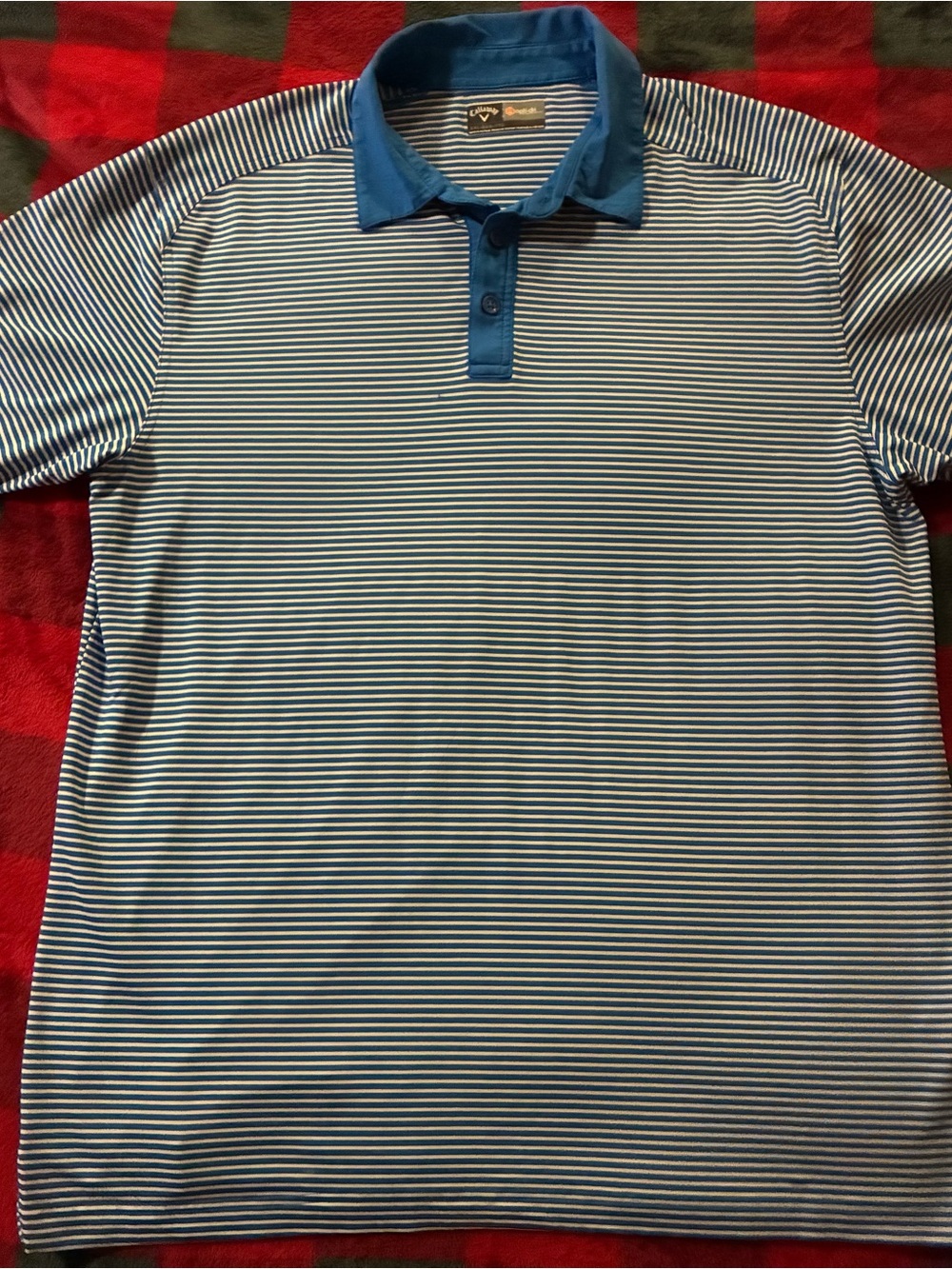 Callaway Blue & White Thin-Striped Polo with Solid Blue Collar